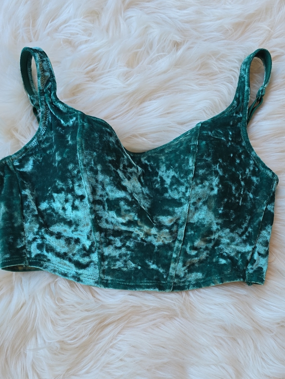 PINK Victoria's Secret Emerald Green Velvet Bustier Crop Top SIZE S